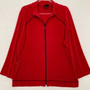 Citiknits Red Black Full Zip Stretch Slinky Knit Comfy Jacket size 2X